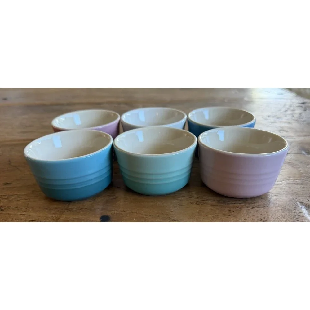 Le Creuset Stoneware Multicolor Set of 6 3.5oz Mini Ramekins Rose Q Mint NEW